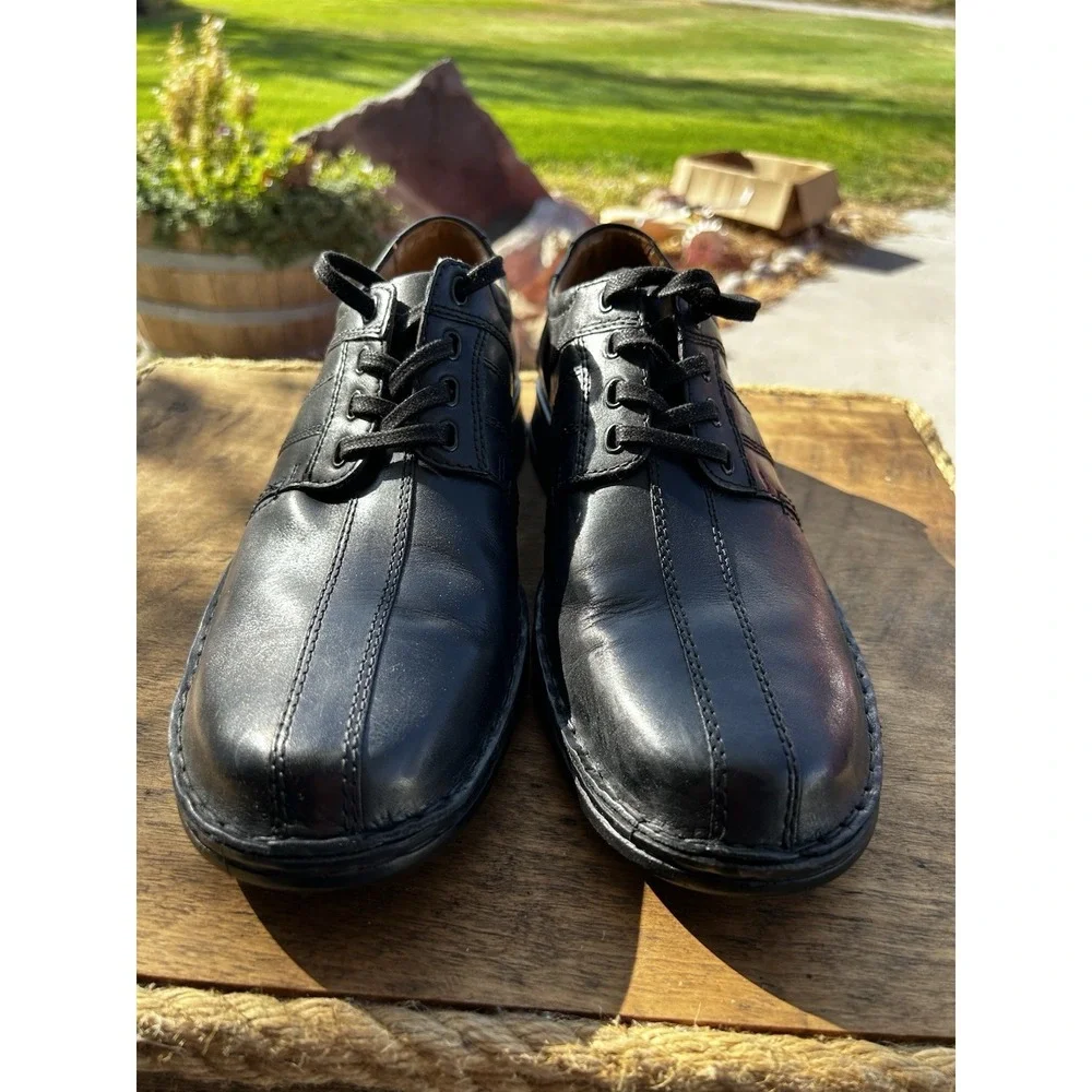 Clarks Touareg Vibe Mens 11 M Black Leather Oxford Comfort Dress Shoes Box